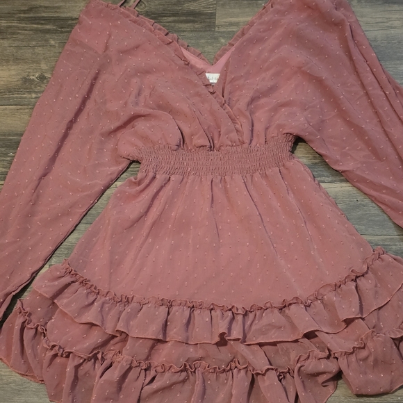 Altar’d State Dusty Rose Swiss Dot Romper Small Ruffle Smocked Waist - Picture 4 of 6